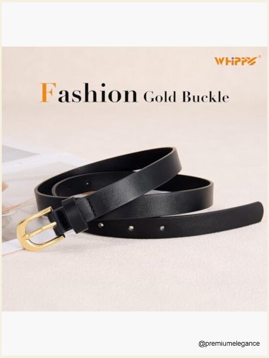 Women\'s Skinny Leather Belt with Gold Buckle main image 6